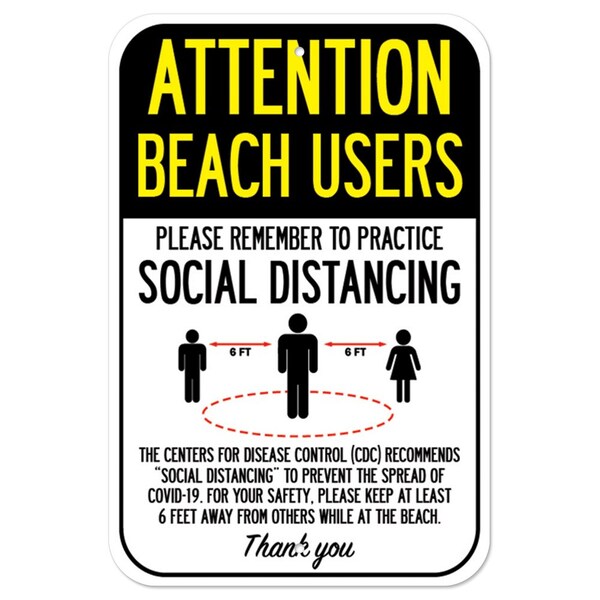 Signmission Public Safety Sign-Beach Users Practice Social Distancing, Heavy-Gauge, 12" H, A-1218-25414 A-1218-25414 - main